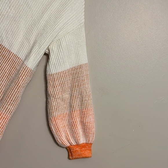 Soft Surroundings Porto White & Orange Ombré Cowl Neck Rib Sweater Puffed Sleeve - Picture 4 of 14